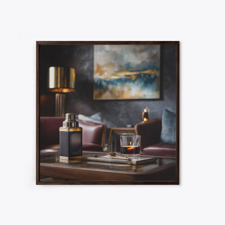 Speakeasy Key and Cocktail Shaker Composition Framed Canvas Print, Bar Art, Minimalist Decor, Bar Decor, Fine Art, BAR-1x1-88