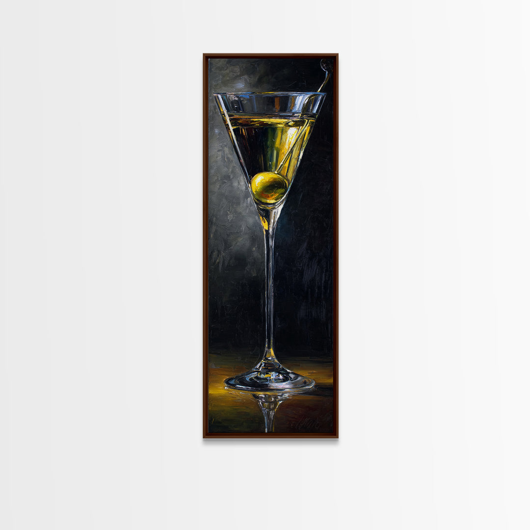 Martini Glass with Olive on a Black Canvas Print, Bar Art, Kitchen Wall Decor, Bar Decor, Fine Art, Bar Cart Art, BAR-1x3-39