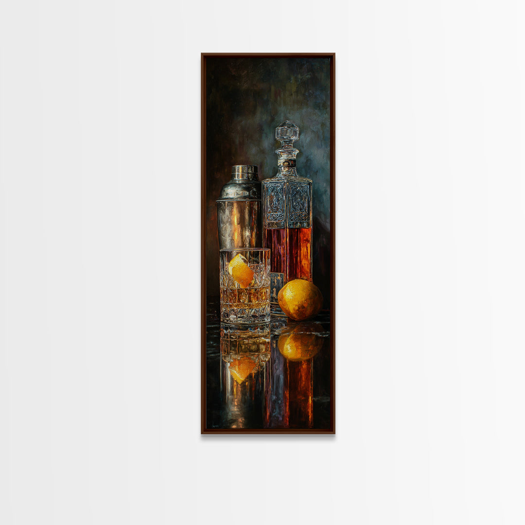Speakeasy Key and Cocktail Shaker Composition Framed Canvas Print, Bar Art, Minimalist Decor, Bar Decor, Fine Art, BAR-1x3-4