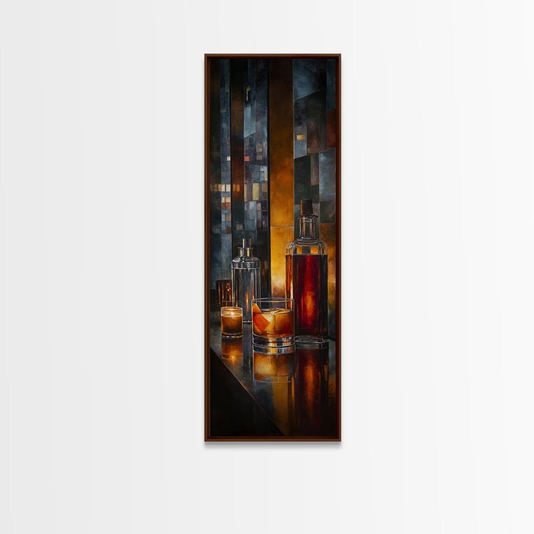 Midnight Manhattan Cocktail Canvas Print, Bar Art, Apartment Decor, Bar Decor, Abstract Art, Living Room Art, BAR-1x3-60