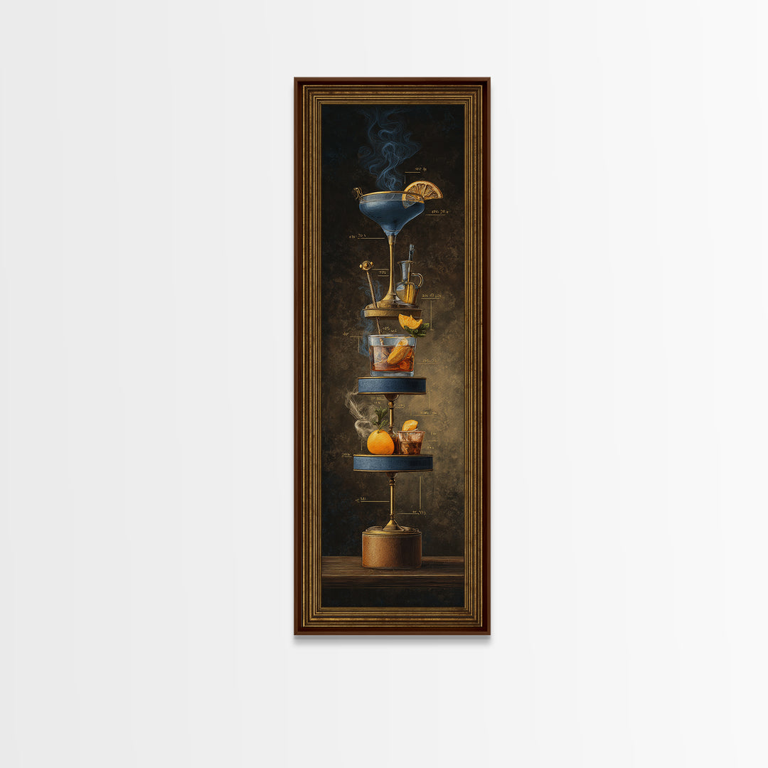 Cocktail Recipe Diagram Styled as Elegant Art Framed Canvas Print, Bar Art, Bar Decor, Fine Art, Statement Artwork, BAR-1x3-80