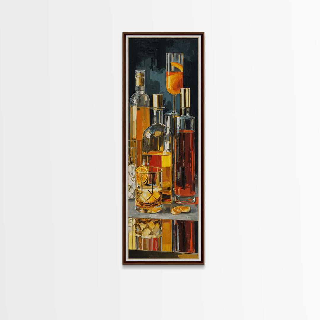 Retro Happy Hour Poster Framed Canvas Print, Bar Art, Living Room Art, Bar Decor, Fine Art, Luxury Decor, Room Decor, BAR-1x3-92