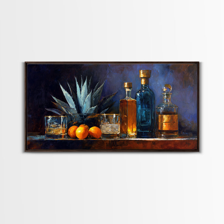 Tequila Agave Plant Study Framed Canvas Print, Bar Art, Kitchen Wall Decor, Bar Decor, Oil Painting, Bar Cart Art, BAR-2x1-80