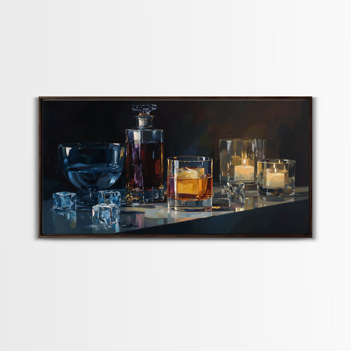 Smoked Glassware Study Framed Canvas Print, Bar Art, Digital Print, Bar Decor, Fine Art, Coffee Wall Art, Living Room Art, BAR-2x1-91