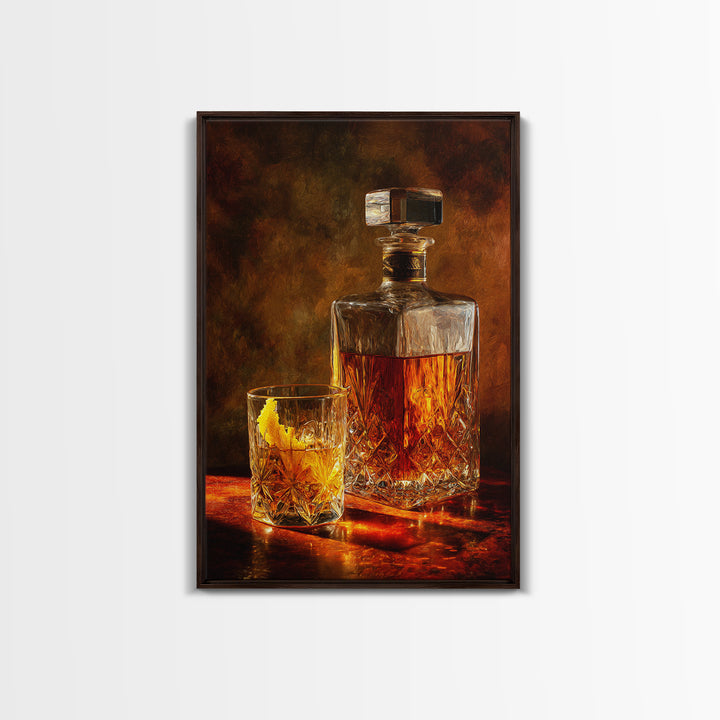 Whiskey Bottle and Cut Crystal Glass Canvas Print, Bar Art, Contemporary Art, Bar Decor, Fine Art, Apartment Decor, BAR-2x3-10