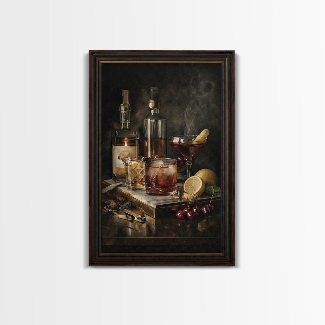 Cocktail Recipe Diagram Styled as Elegant Art Framed Canvas Print, Bar Art, Living Room Art, Bar Decor, Fine Art, BAR-2x3-76