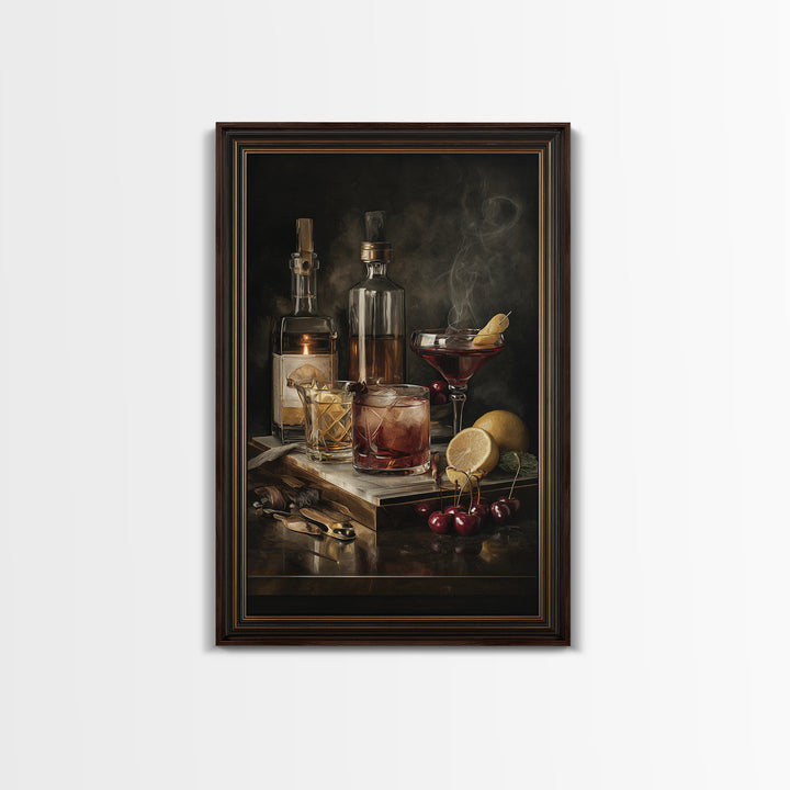 Cocktail Recipe Diagram Styled as Elegant Art Framed Canvas Print, Bar Art, Living Room Art, Bar Decor, Fine Art, BAR-2x3-76