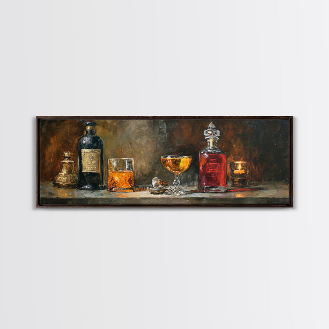 Orange Bitters and Bar Spoon Still Life Canvas Print, Bar Art, Bar Cart Decor, Bar Decor, Oil Painting, Minimalist Decor, BAR-3x1-85