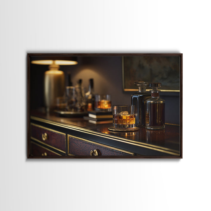 Midnight Manhattan Cocktail Framed Canvas Print, Bar Art, Bar Signs, Bar Decor, Fine Art, Modern Decor, Fine Art Print, BAR-3x2-28