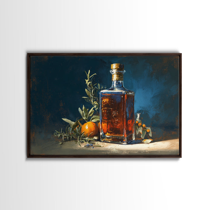 Gin Bottle with Botanicals and Juniper Branches Framed Canvas Print, Bar Art, Canvas Wall Art, Bar Decor, Fine Art, BAR-3x2-59