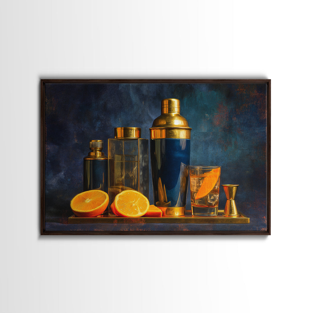 Speakeasy Key and Cocktail Shaker Composition Canvas Print, Bar Art, Minimalist Decor, Bar Decor, Fine Art, Digital Print, BAR-3x2-68
