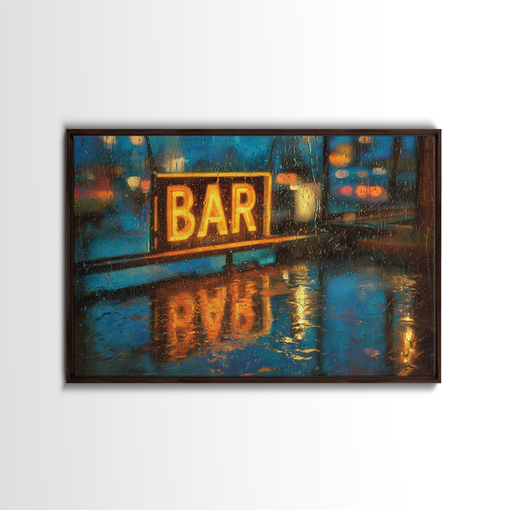 Neon Cocktail Sign Reflected Framed Canvas Print, Bar Art, Fine Art Print, Bar Decor, Fine Art, Metal Wall Art, BAR-3x2-81