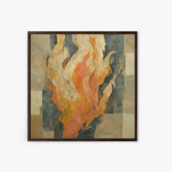 Moody Abstract Flames and Smoke Composition Framed Canvas Print, Basement Art, Rustic Wall Art, Living Room Decor, Abstract Art, BAS-1x1-24