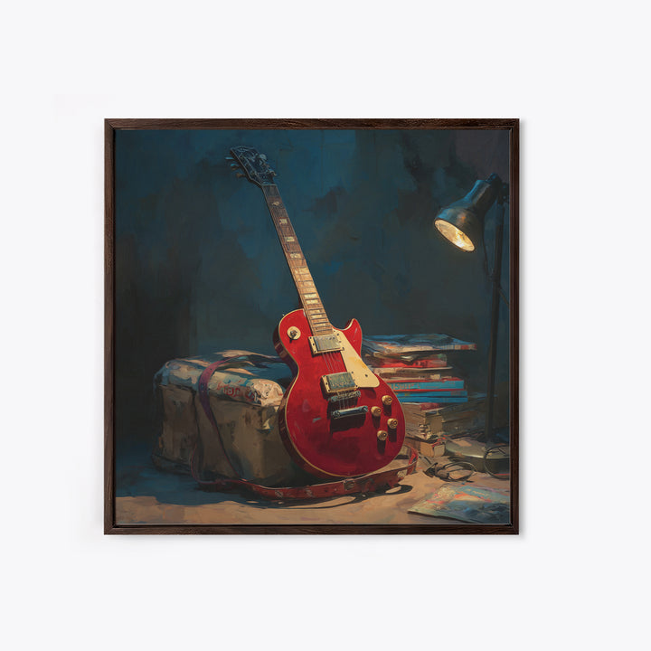 Classic Rock Guitar Still Life Framed Canvas Print, Basement Art, Fine Art Print, Living Room Decor, Fine Art, Retreat, BAS-1x1-29