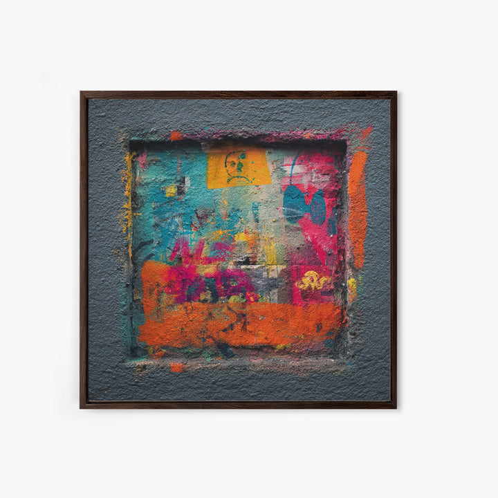 Urban Brick Graffiti Panel Framed Canvas Print, Basement Art, Custom Wall Art, Living Room Decor, Retreat, Baseball Decor, BAS-1x1-47