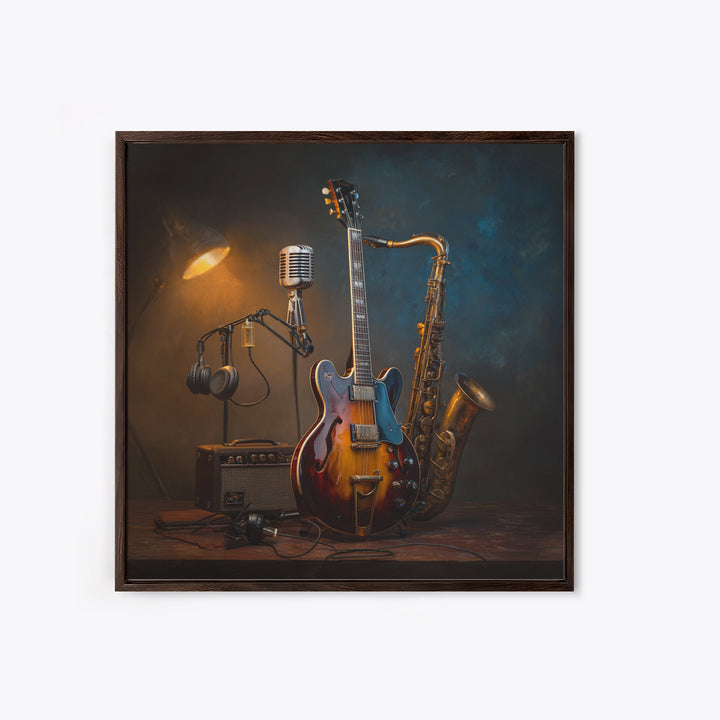 Classic Rock Guitar Still Life Framed Canvas Print, Basement Art, Fine Art Print, Living Room Decor, Fine Art, Retreat, BAS-1x1-53