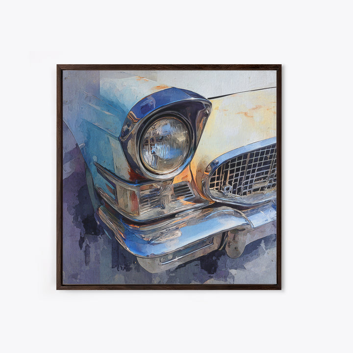 Classic Car Front Grill Closeup Framed Canvas Print, Basement Art, Rustic Wall Art, Living Room Decor, Fine Art, Retreat, BAS-1x1-70