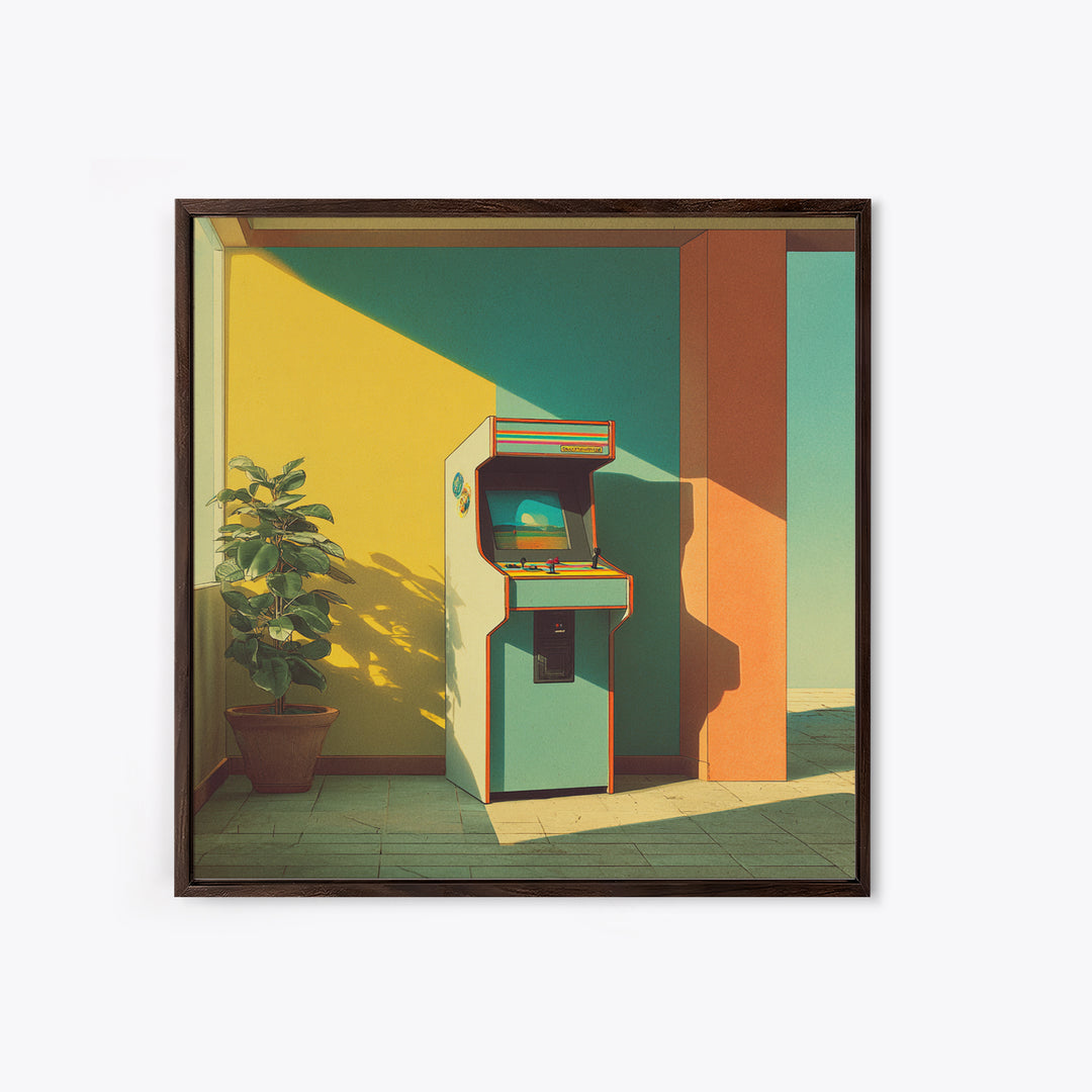 Retro Arcade Cabinet Graphic Framed Canvas Print, Basement Art, Art Print, Living Room Decor, Watercolor Art, Retreat, BAS-1x1-73