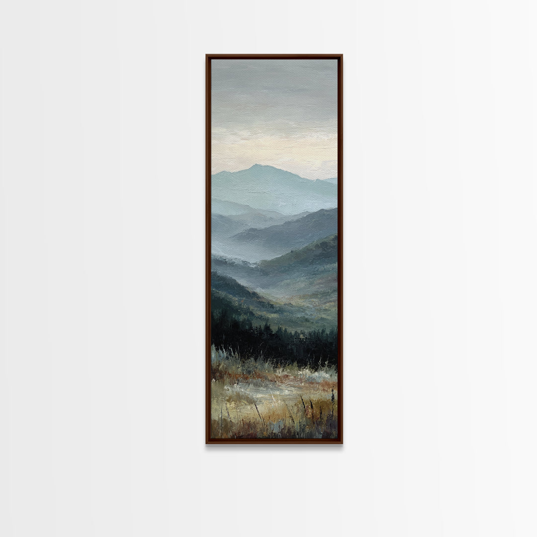 Moody Mountain Landscape for a Cozy Lounge Framed Canvas Print, Basement Art, Home Decor, Living Room Decor, Fine Art, Retreat, BAS-1x3-15
