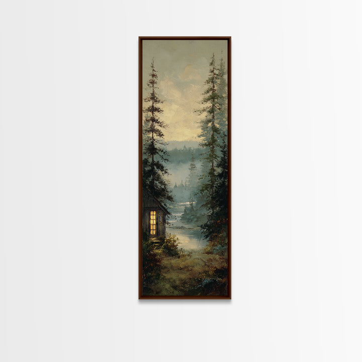 Forest Cabin Night Scene Canvas Print, Basement Art, Bar Decor, Living Room Decor, Fine Art, Retreat, Game Room Decor, BAS-1x3-51