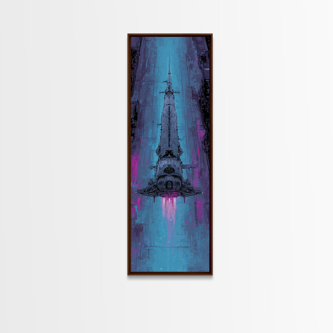Retro Sci Fi Spaceship Poster for Entertainment Framed Canvas Print, Basement Art, Modern Decor, Living Room Decor, Retreat, BAS-1x3-53