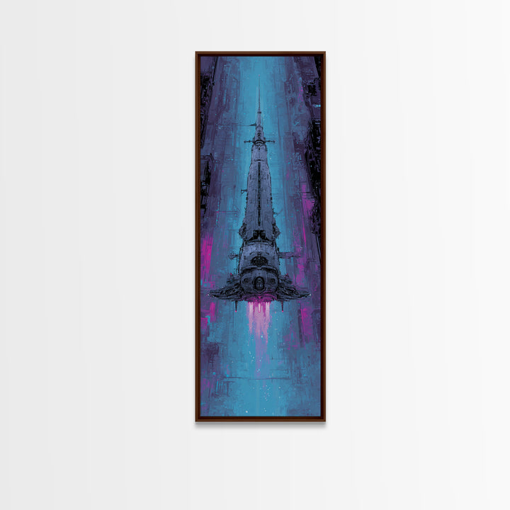 Retro Sci Fi Spaceship Poster for Entertainment Framed Canvas Print, Basement Art, Modern Decor, Living Room Decor, Retreat, BAS-1x3-53
