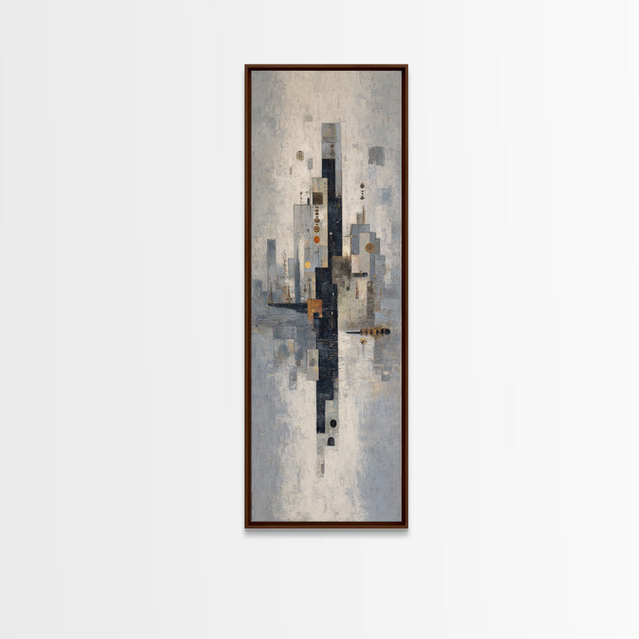 Dark Abstract City Skyline Canvas Print, Basement Art, Bar Wall Art, Living Room Decor, Abstract Art, Retreat, Neutral Decor, BAS-1x3-67