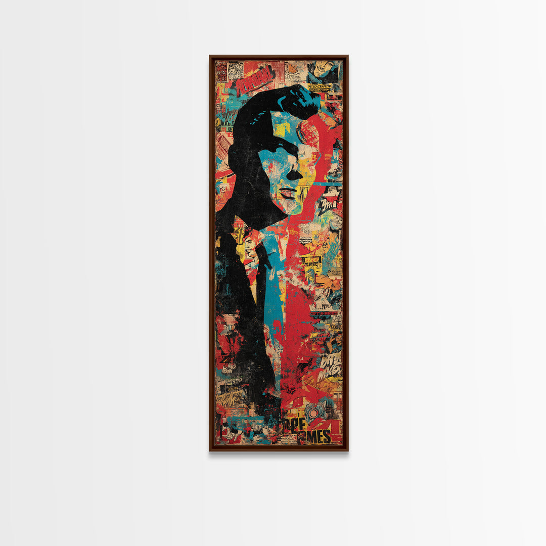 Comic Book Hero Silhouette Framed Canvas Print, Basement Art, Aesthetic Wall Art, Living Room Decor, Fine Art, Retreat, BAS-1x3-71