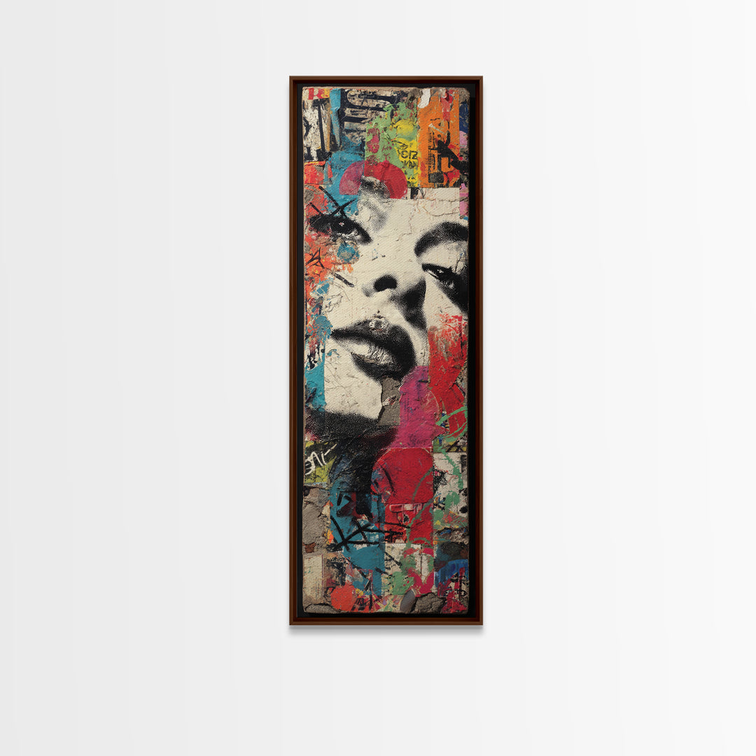 Urban Brick Graffiti Panel Framed Canvas Print, Basement Art, Digital Art Download, Living Room Decor, Fine Art, Retreat, BAS-1x3-83