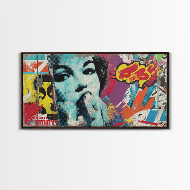 Urban Brick Graffiti Panel Framed Canvas Print, Basement Art, Original Art Prints, Living Room Decor, Fine Art, Retreat, BAS-2x1-19