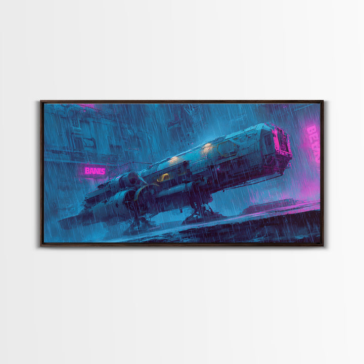 Retro Sci Fi Spaceship Poster for Entertainment Canvas Print, Basement Art, Minimalist Decor, Living Room Decor, Retreat, BAS-2x1-37