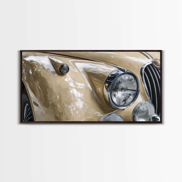 Classic Car Front Grill Closeup Canvas Print, Basement Art, Textured Painting, Living Room Decor, Watercolor Art, Retreat, BAS-2x1-66