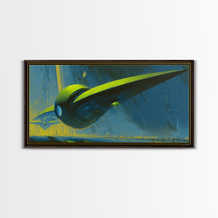 Retro Sci Fi Spaceship Poster for Entertainment Framed Canvas Print, Basement Art, Modern Wall Art, Living Room Decor, Retreat, BAS-2x1-85