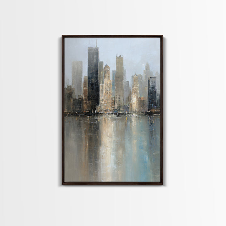 Dark Abstract City Skyline Canvas Print, Basement Art, Minimalist Decor, Living Room Decor, Abstract Art, Retreat, BAS-2x3-39