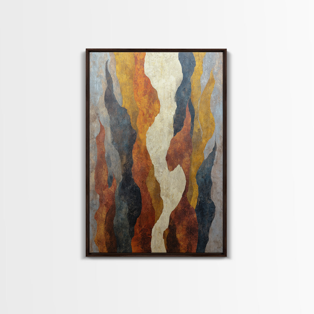 Moody Abstract Flames and Smoke Composition Framed Canvas Print, Basement Art, Neutral Decor, Living Room Decor, Retreat, BAS-2x3-56