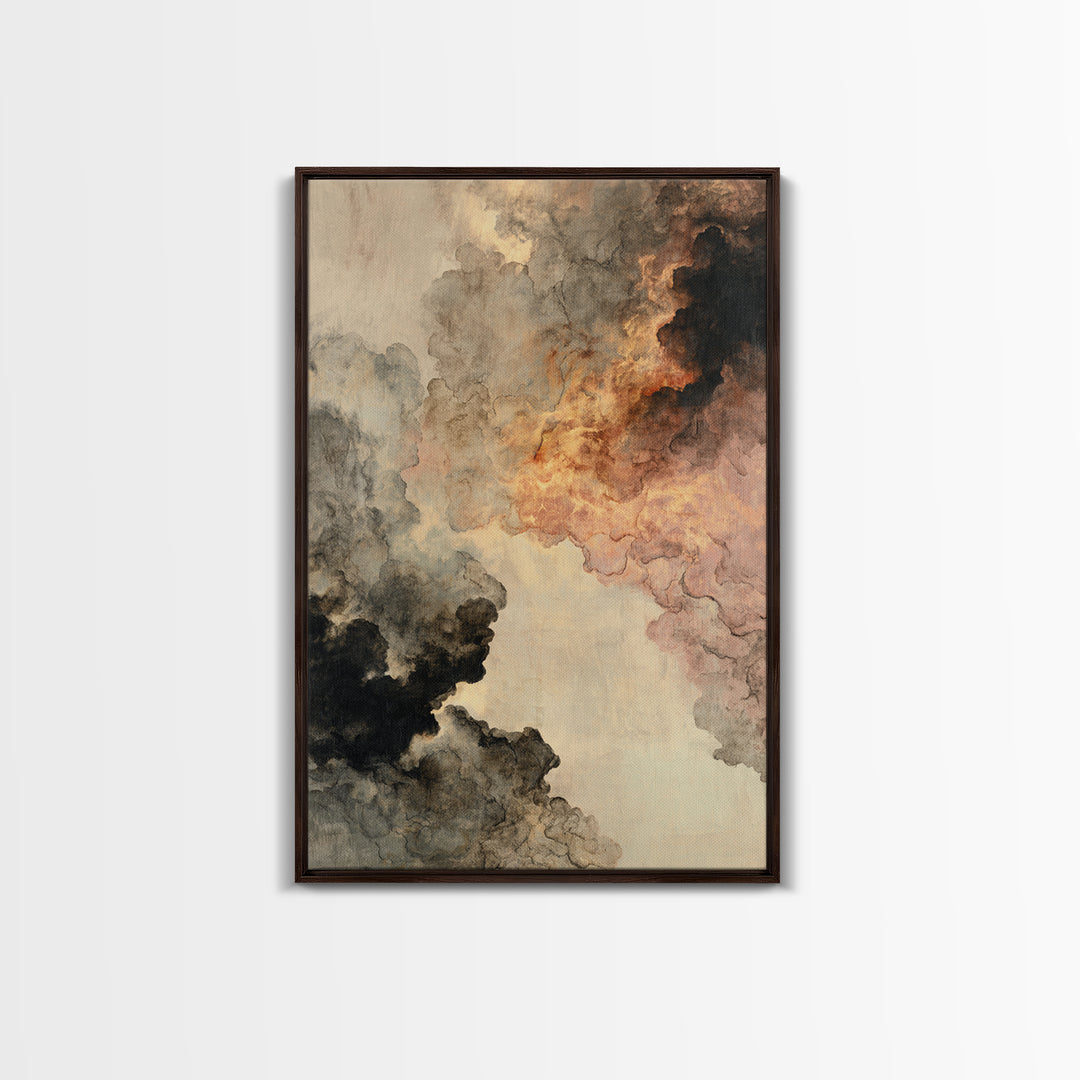 Moody Abstract Flames and Smoke Composition Canvas Print, Basement Art, Contemporary Art, Living Room Decor, Retreat, BAS-2x3-80