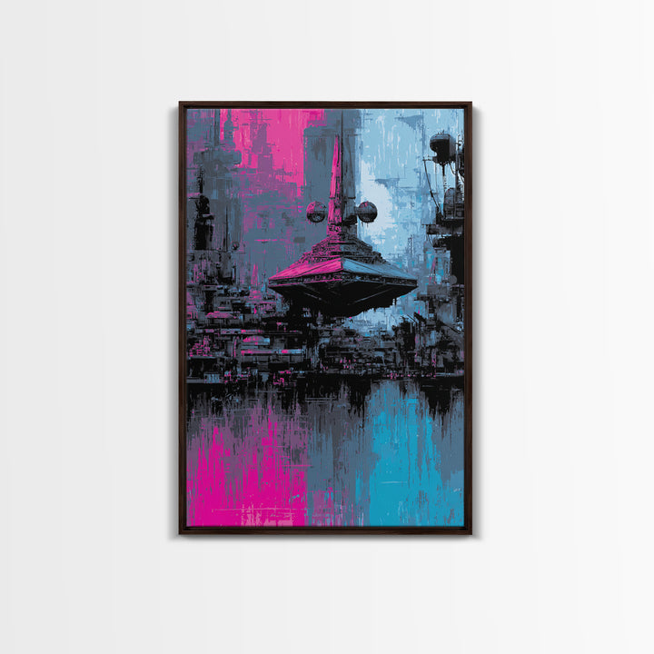 Retro Sci Fi Spaceship Poster for Entertainment Framed Canvas Print, Basement Art, Canvas Print, Living Room Decor, Retreat, BAS-2x3-97
