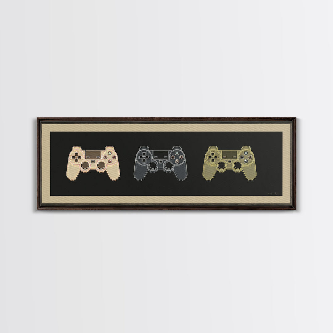 Neon Game Controller Icon on Black Background Canvas Print, Basement Art, Western Decor, Living Room Decor, Fine Art, Retreat, BAS-3x1-13
