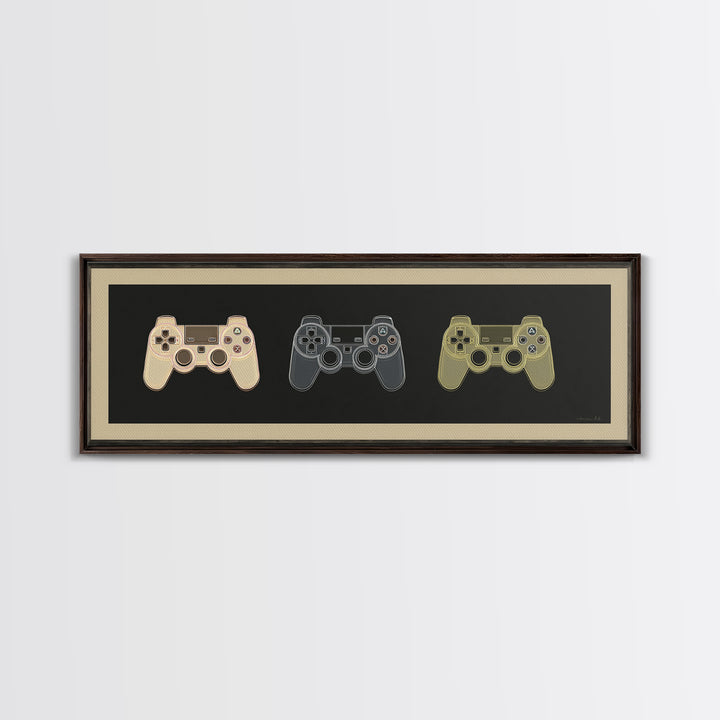 Neon Game Controller Icon on Black Background Canvas Print, Basement Art, Western Decor, Living Room Decor, Fine Art, Retreat, BAS-3x1-13