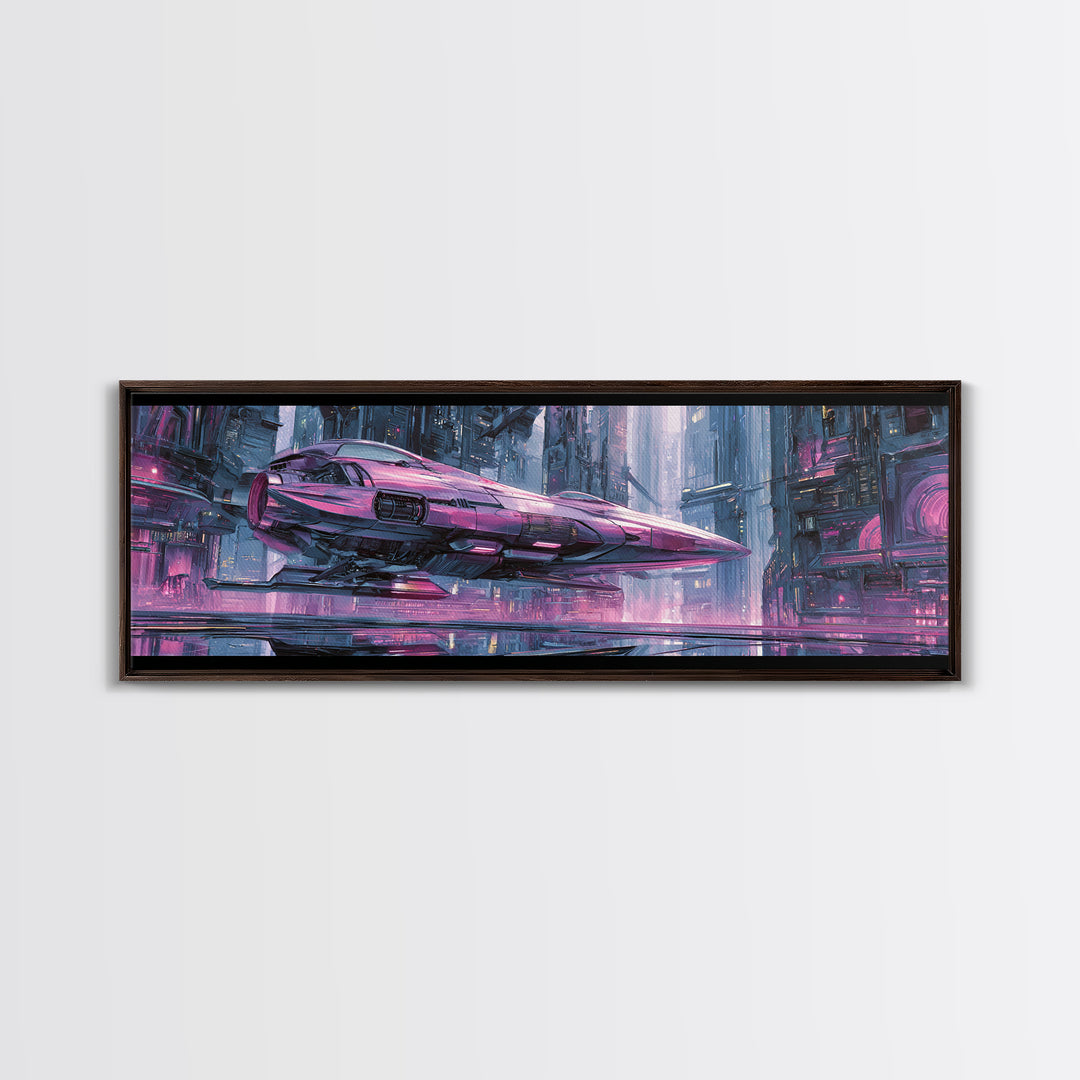 Retro Sci Fi Spaceship Poster for Entertainment Canvas Print, Basement Art, Bar Decor, Living Room Decor, Fine Art, Retreat, BAS-3x1-33