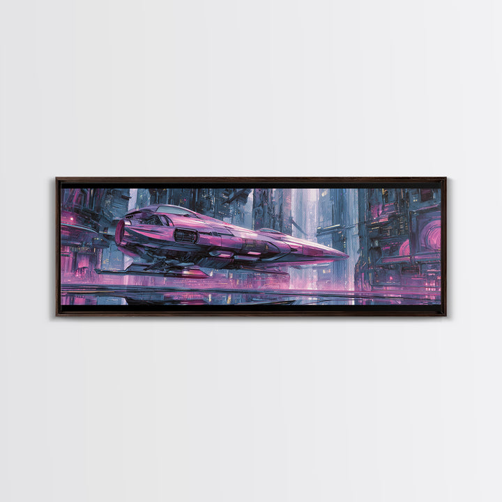 Retro Sci Fi Spaceship Poster for Entertainment Canvas Print, Basement Art, Bar Decor, Living Room Decor, Fine Art, Retreat, BAS-3x1-33