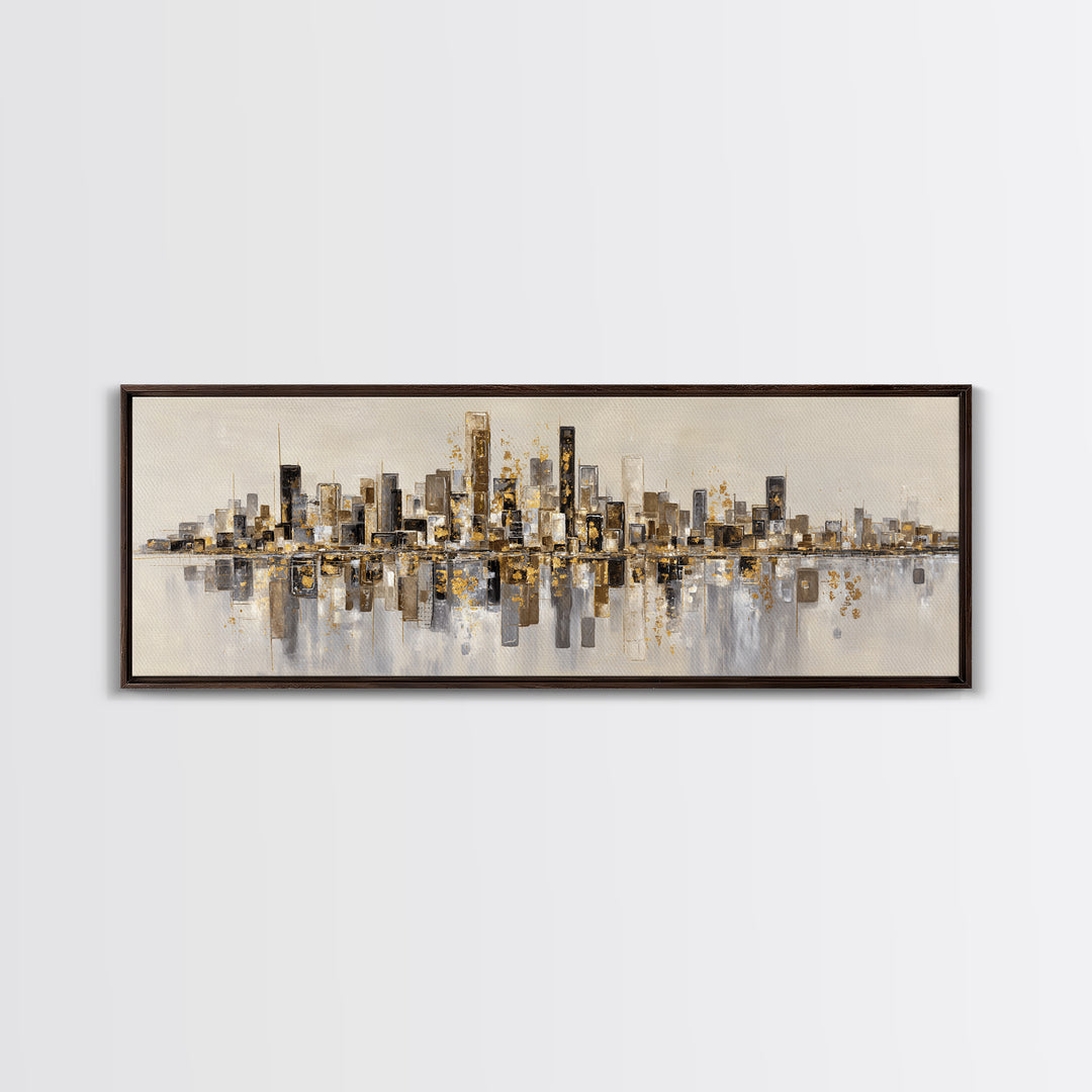 Dark Abstract City Skyline Canvas Print, Basement Art, Canvas Wall Art, Living Room Decor, Retreat, Black and White Art, BAS-3x1-71