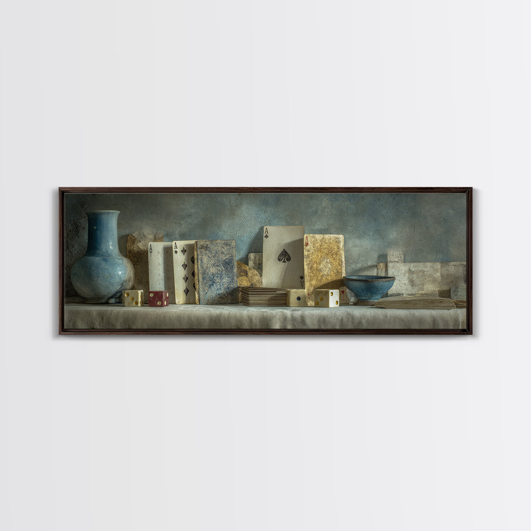 Poker Cards and Dice Canvas Print, Basement Art, Neutral Decor, Living Room Decor, Fine Art, Retreat, Wall Art, Home Decor, BAS-3x1-96