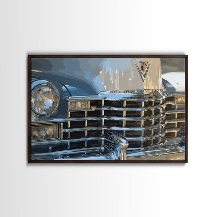 Classic Car Front Grill Closeup Framed Canvas Print, Basement Art, Canvas, Living Room Decor, Fine Art, Retreat, Bar Art, BAS-3x2-2