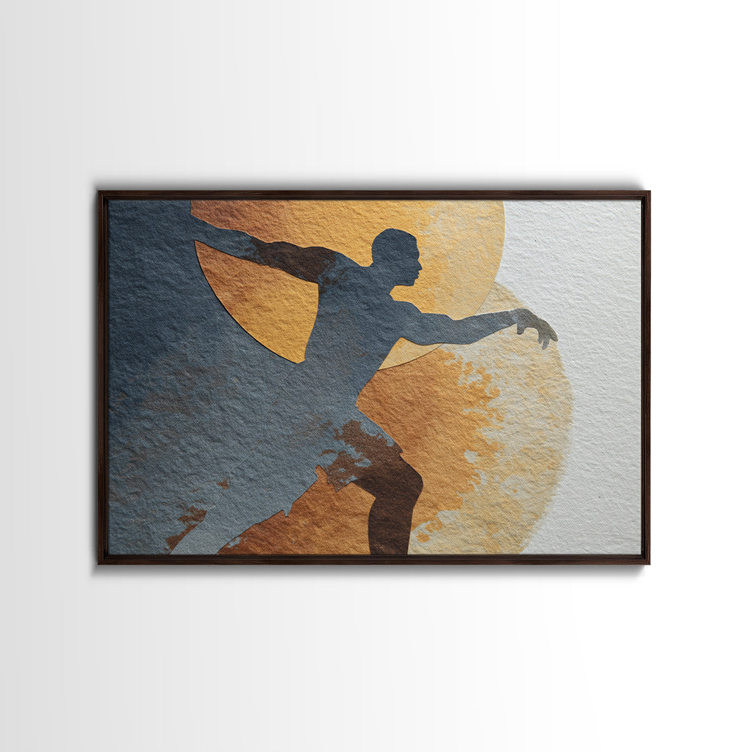 Large Monochrome Sports Action Figure Silhouette Canvas Print, Basement Art, Custom Wall Art, Living Room Decor, Retreat, BAS-3x2-20