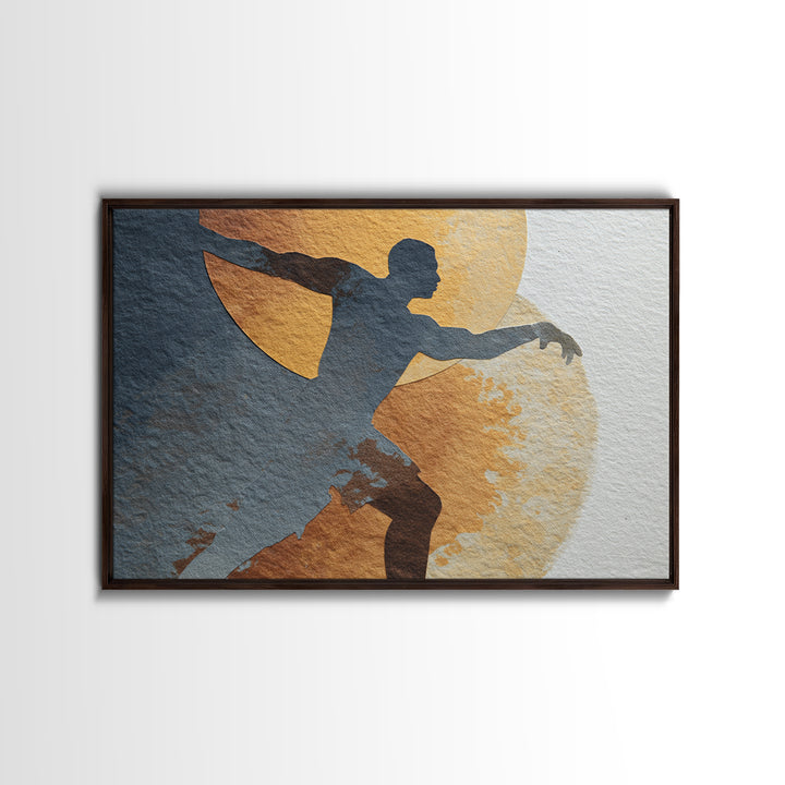 Large Monochrome Sports Action Figure Silhouette Canvas Print, Basement Art, Custom Wall Art, Living Room Decor, Retreat, BAS-3x2-20