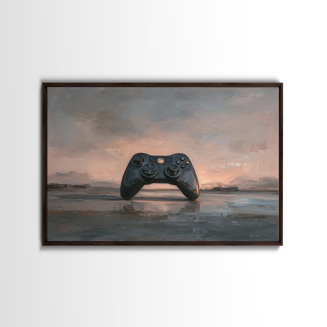 Neon Game Controller Icon on Black Background Canvas Print, Basement Art, Man Cave Decor, Living Room Decor, Retreat, BAS-3x2-25