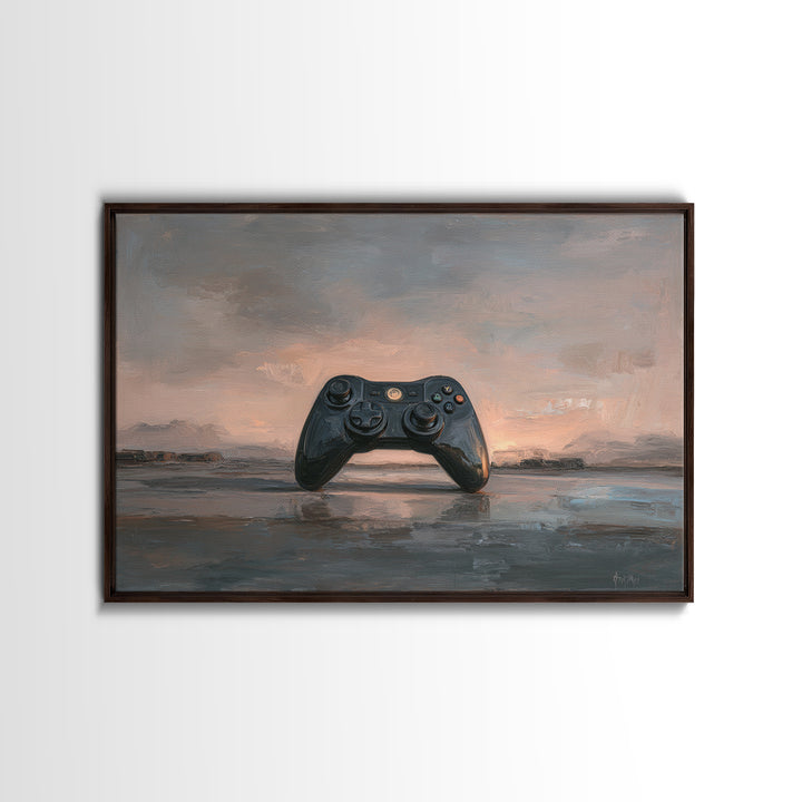 Neon Game Controller Icon on Black Background Canvas Print, Basement Art, Man Cave Decor, Living Room Decor, Retreat, BAS-3x2-25