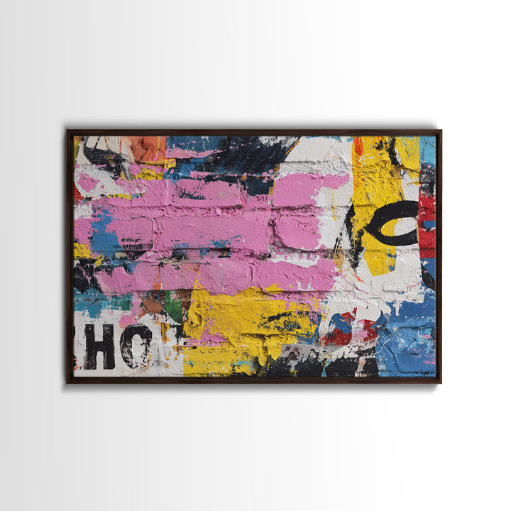 Urban Brick Graffiti Panel Canvas Print, Basement Art, Trendy Wall Art, Living Room Decor, Retreat, Original Art Prints, BAS-3x2-3