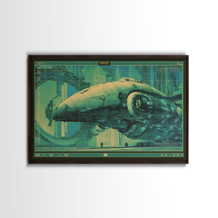 Retro Sci Fi Spaceship Poster for Entertainment Framed Canvas Print, Basement Art, Rustic Wall Art, Living Room Decor, Retreat, BAS-3x2-45